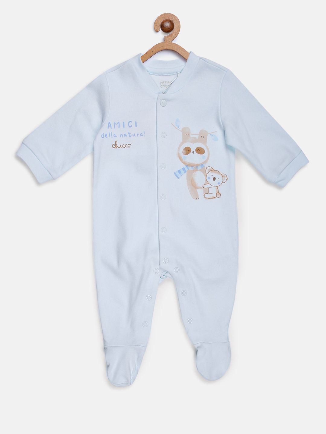 Pink Printed Babysuit-Front Opening-Blue
